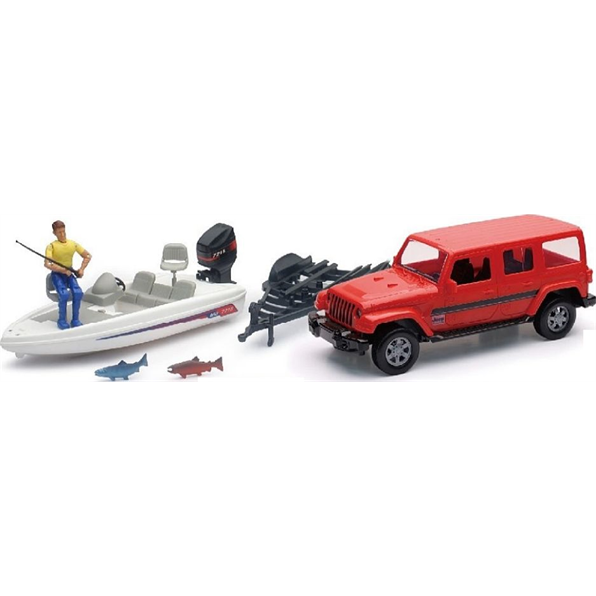 Jeep Sahara Red w/Fishing Boat Set