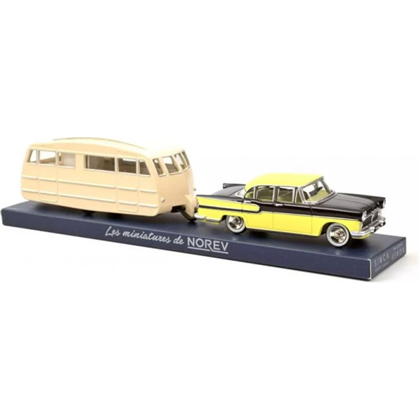 Simca Vedette Chambord 1958 and Caravane Henon Jaune Paille and Noir Diamant