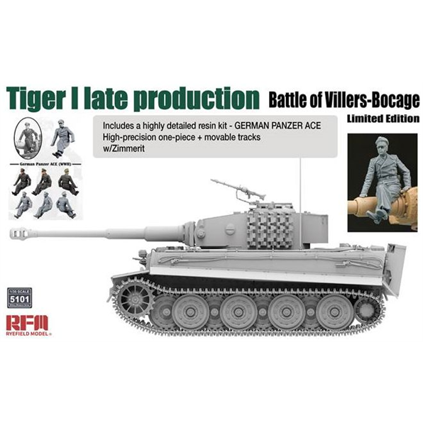 Tiger I Late Production (Battle of Villers Bocage) w/Zimmerit + Panzer Ace Figure