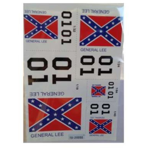 Water Slide Decals for 'General Lee', 01 and Rebel Flag - Dukes of Hazzard