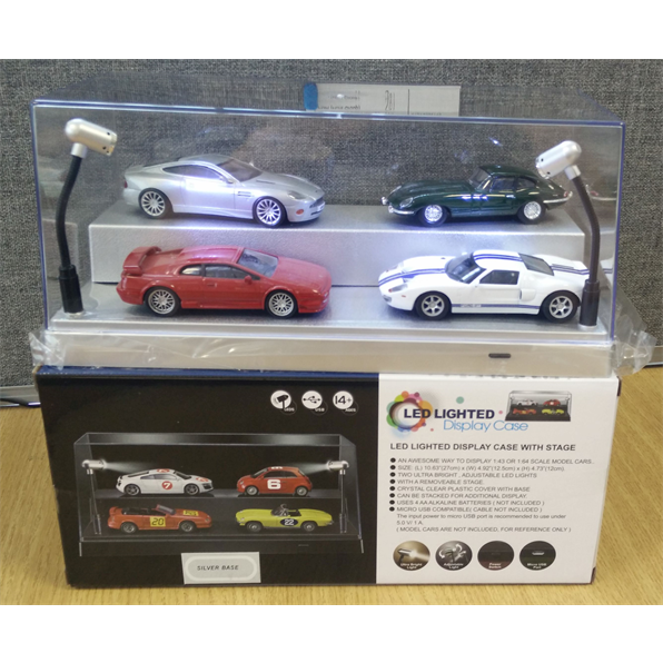 Display Case and 2 LED Lamps (Silver Base) 1:24/1:43/1:64