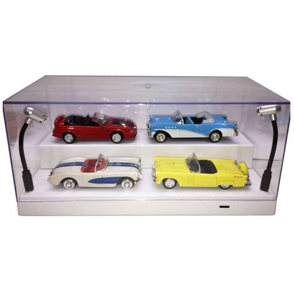 Display Case and 2 LED Lamps (White Base) 1:24/1:43/1:64