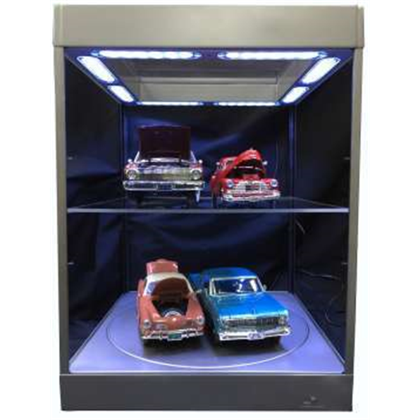 Showcase 1 shelf/turntable  L32xW32xH36cm LED lit.. Holds 4x 1/18th. White surround
