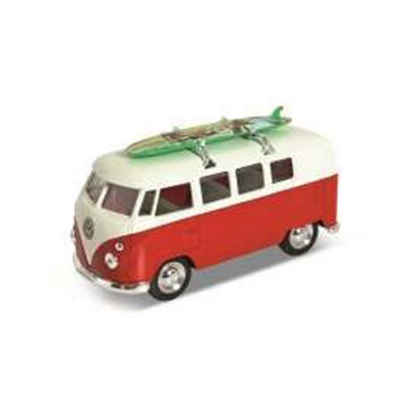 VW T1 Bus 1962 - Surf Red/White (1:24) c/w Surf Board on Roof