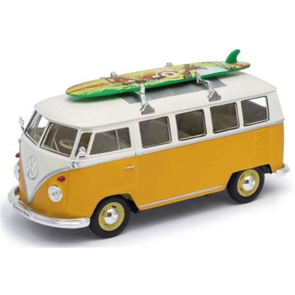 VW T1 Bus 1962 - Yellow/White (1:24) c/w Surf Board on Roof