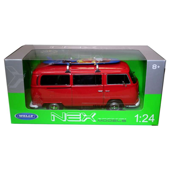 VW T2 Bus 1972 c/w Surf Board - Red