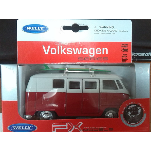 VW T1 Bus c/w Surf Board - Red/White
